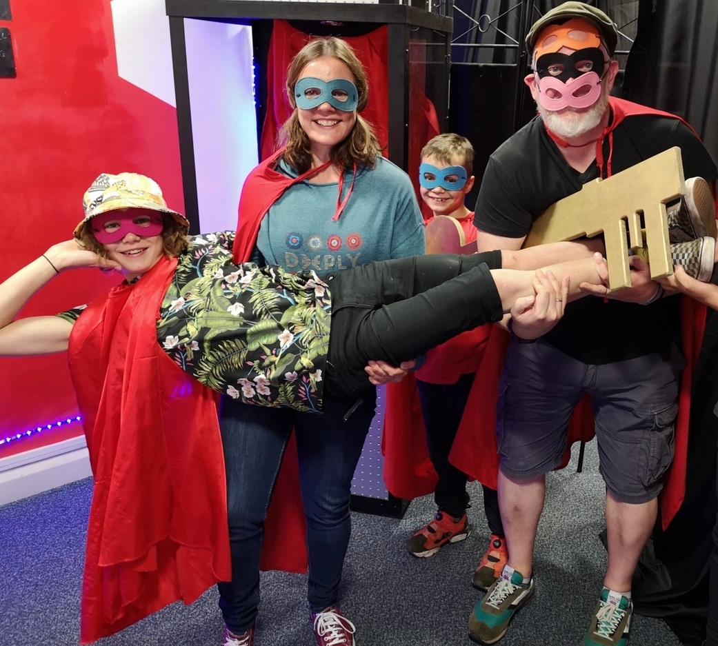 Shonagh and Richard Murton with their sons Archie and Oakley at an escape room