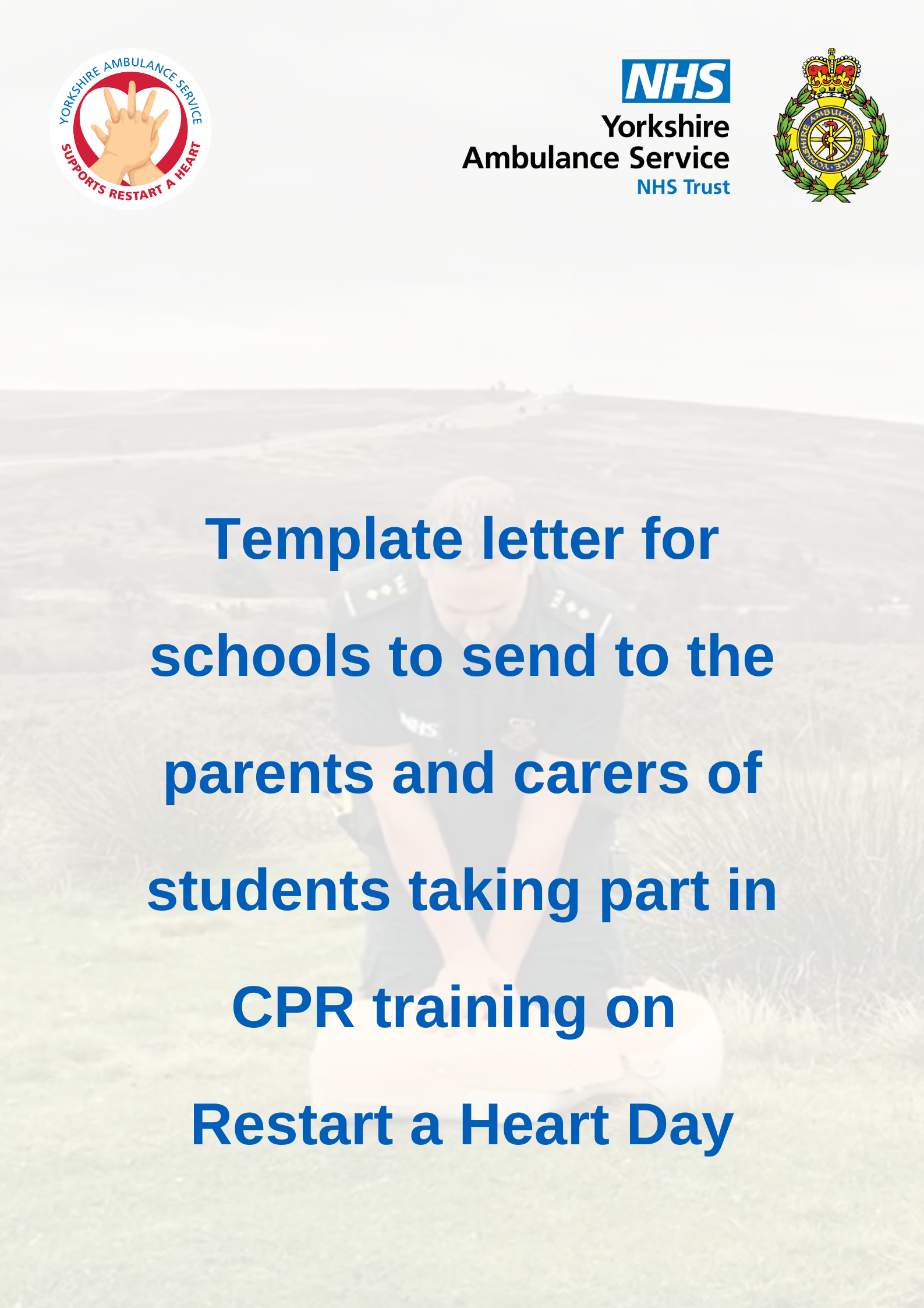 Template letter for parents of students taking part in Restart a Heart Day 