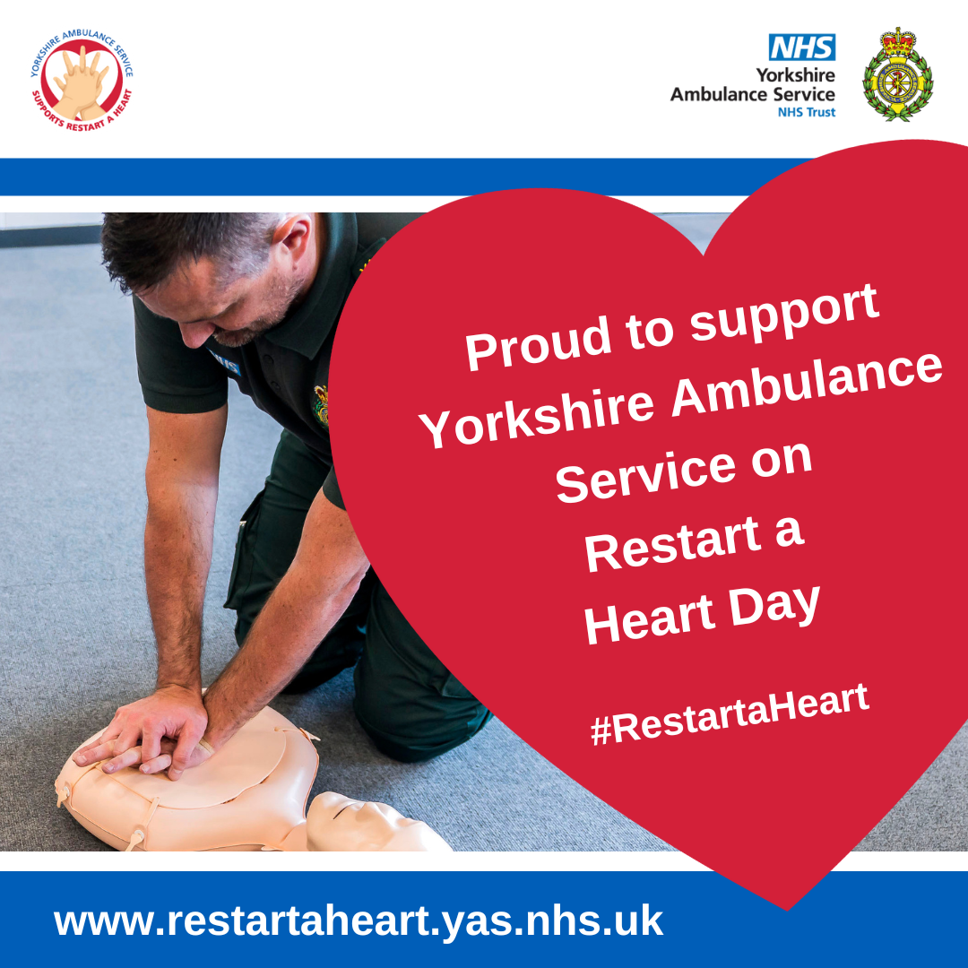 Download: 'Proud to support Yorkshire Ambulance Service on Restart a Heart Day' social media graphic