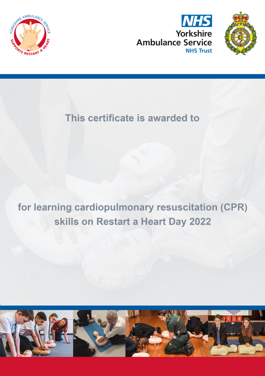 Download: Certificate for STUDENTS taking part in Restart a Heart Day