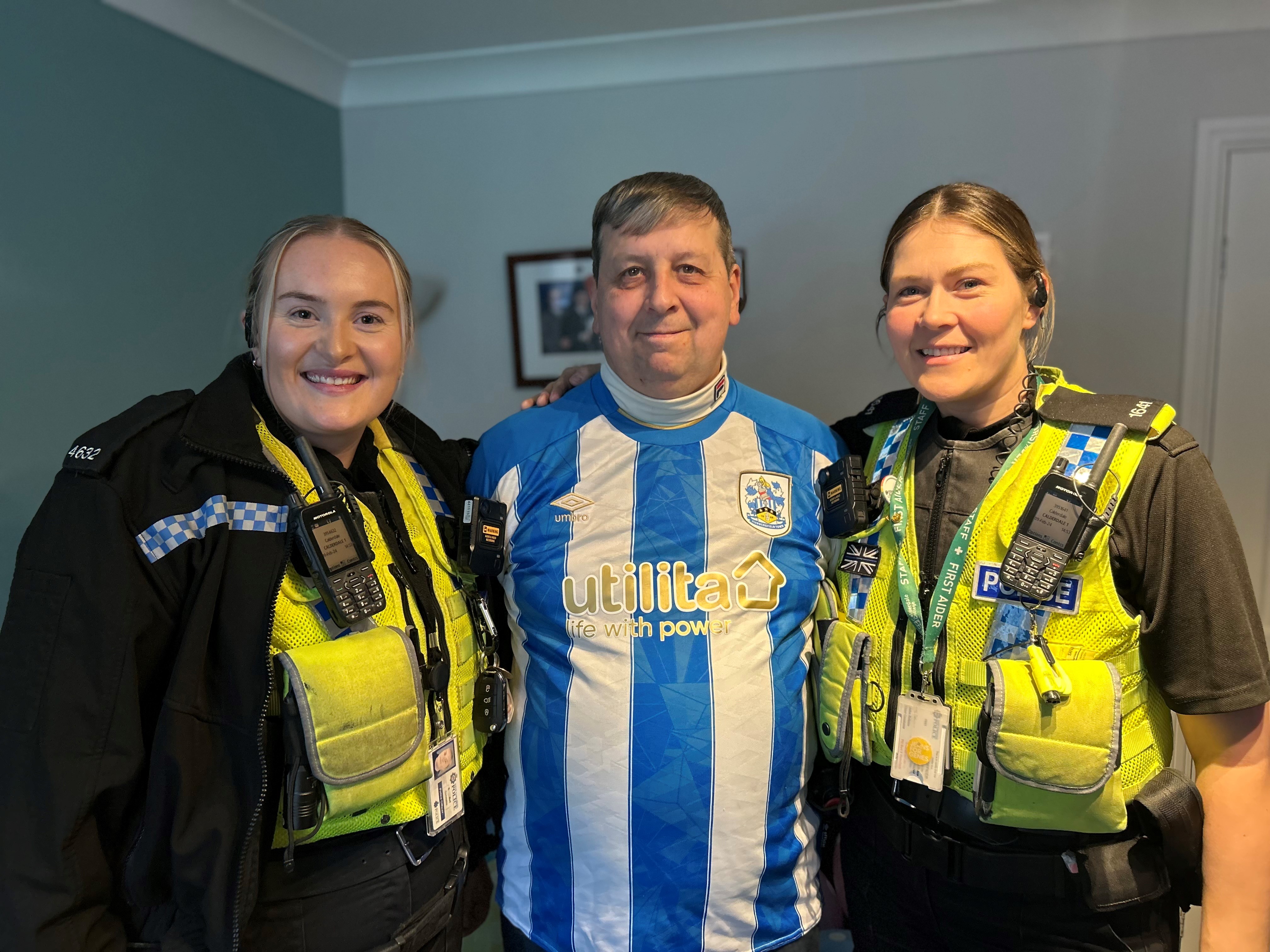 Allan Lamb with his life-savers, PC Emily Bell (left) and PC Steph Robinson