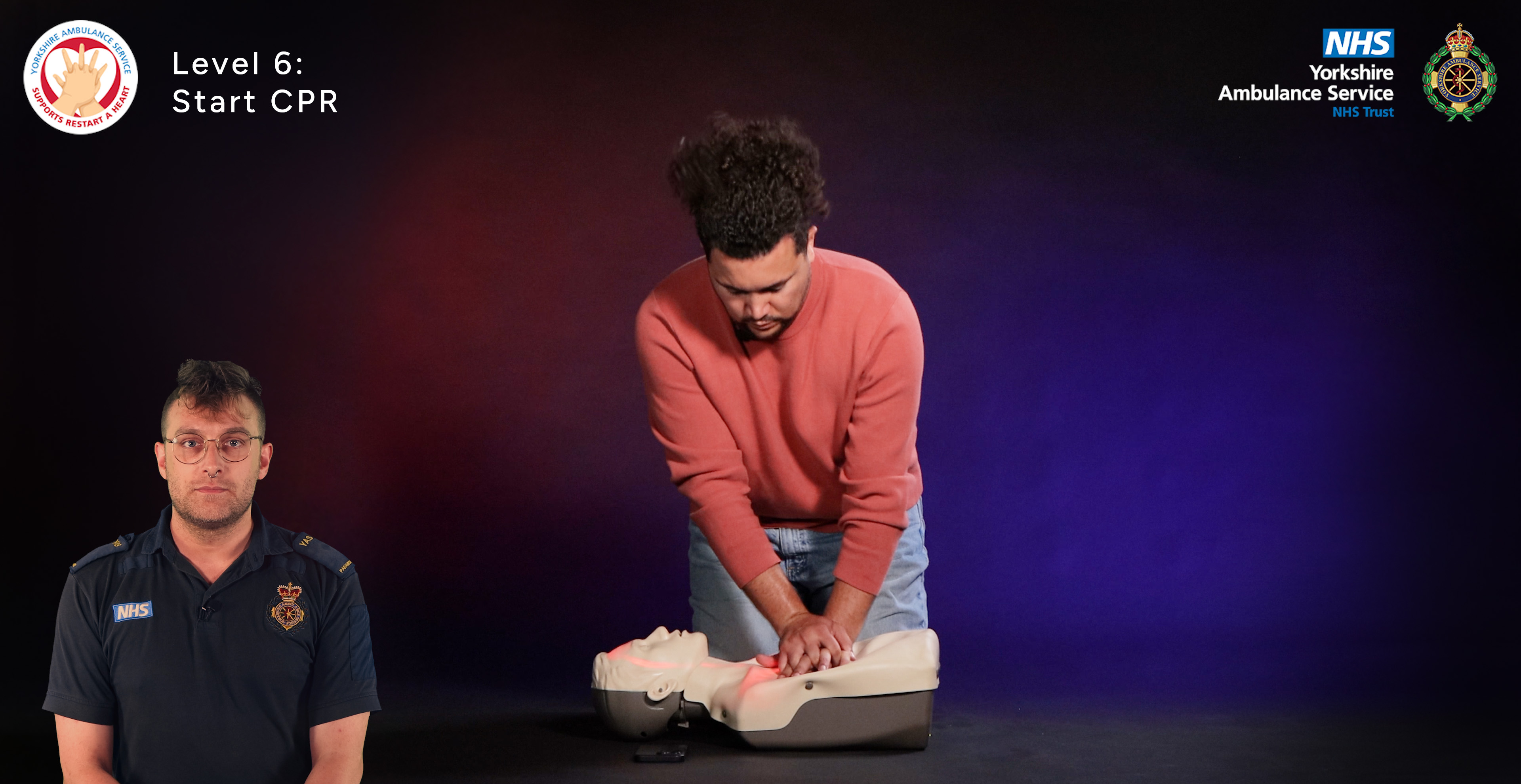 Paramedic Tristan Metcalfe and BBC Sport's Sam Harris star in Yorkshire Ambulance Service's new CPR and defibrillator training video